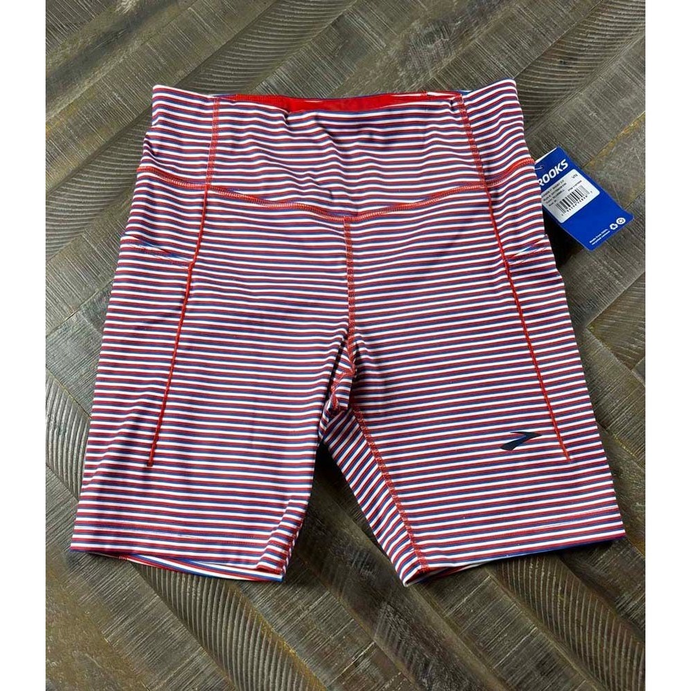 Brooks Chaser 7 Short 2.0 Bluebell Striped Running Shorts Red White Blue Medium